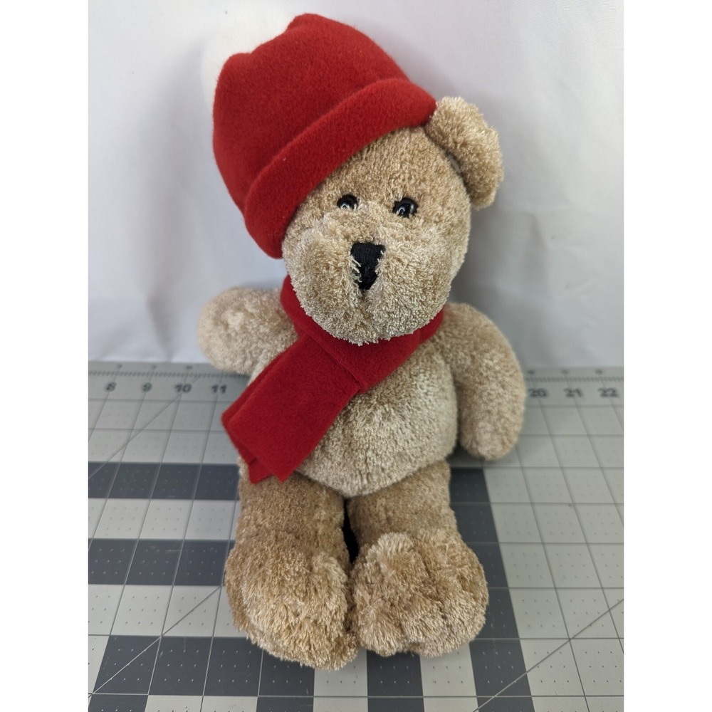 Animal Adventure Brown Bear Plush Christmas Felt Hat‎ Scarf 14 Inch 2002 Stuffed